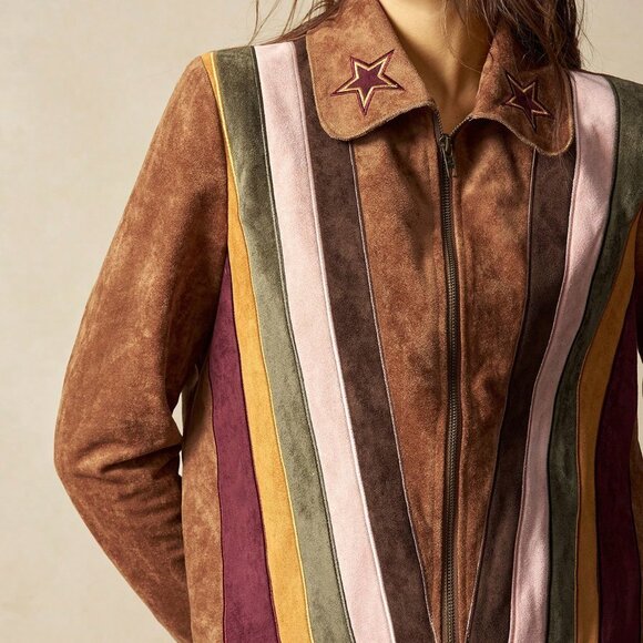 Boho Brown Women's Butterfly Embroidery Patchwork Nomadic Jacket - Picture 4 of 6